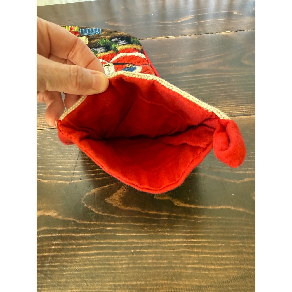 Vintage Santa Claus Needlepoint Christmas Stocking Red Velvet Backing 17 Inch - Picture 8 of 8